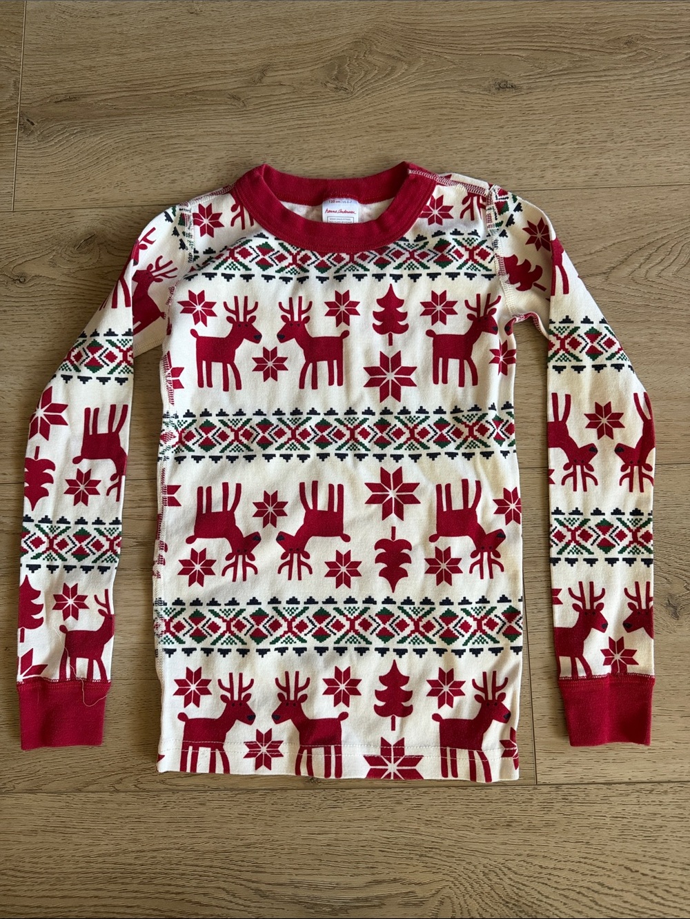 Hanna Andersson Kids Red & Cream Holiday Reindeer Long Sleeve Top size 6-7